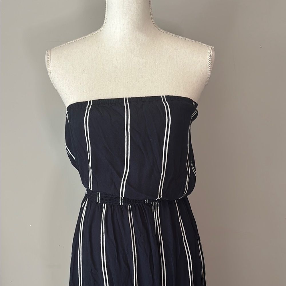 Blue & White Strapless Jumpsuit